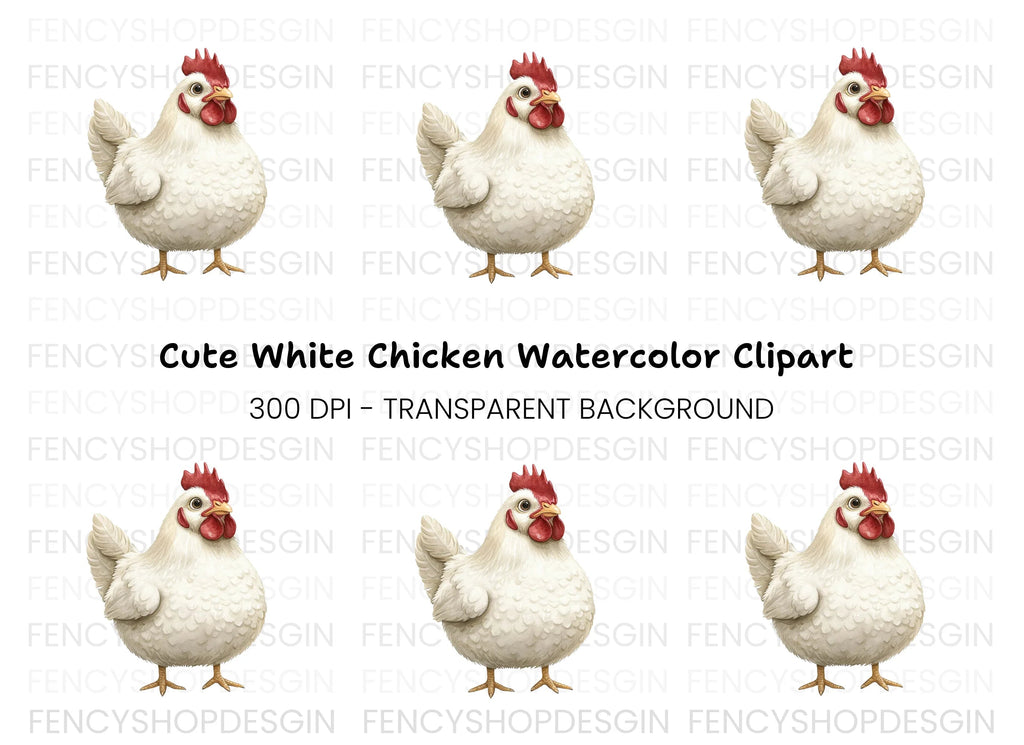 Cute White Hen Illustration Clipart Bundle