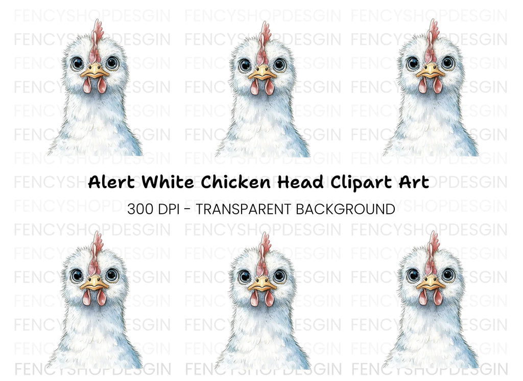 Cute White Chicken Head Clipart Bundle
