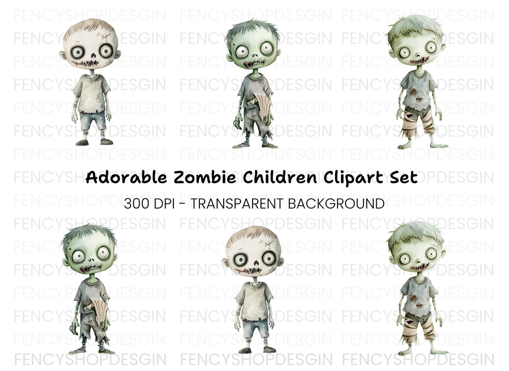 Cute Zombie Boys Clipart Bundle