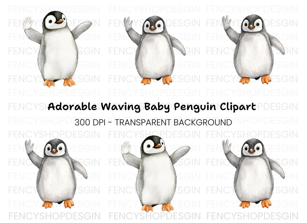 Waving Baby Penguin Clipart Bundle