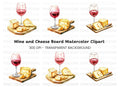 Red Wine and Cheese Board Clipart Bundle