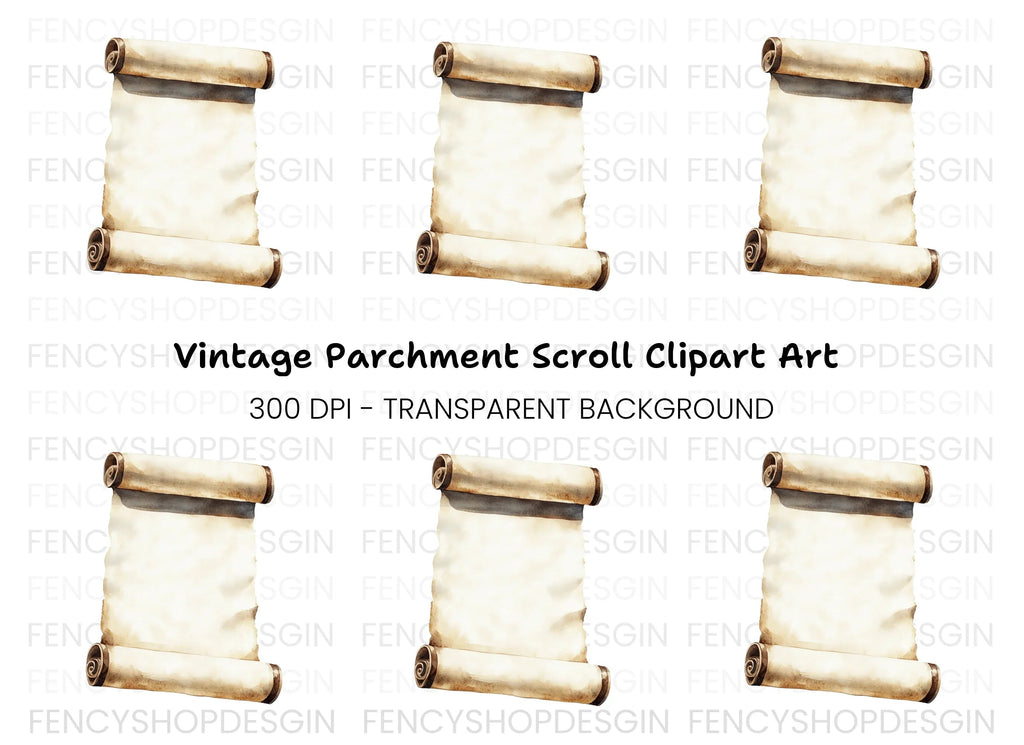 Aged Parchment Scroll Illustration Clipart Bundle