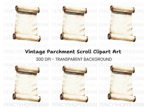 Aged Parchment Scroll Illustration Clipart Bundle