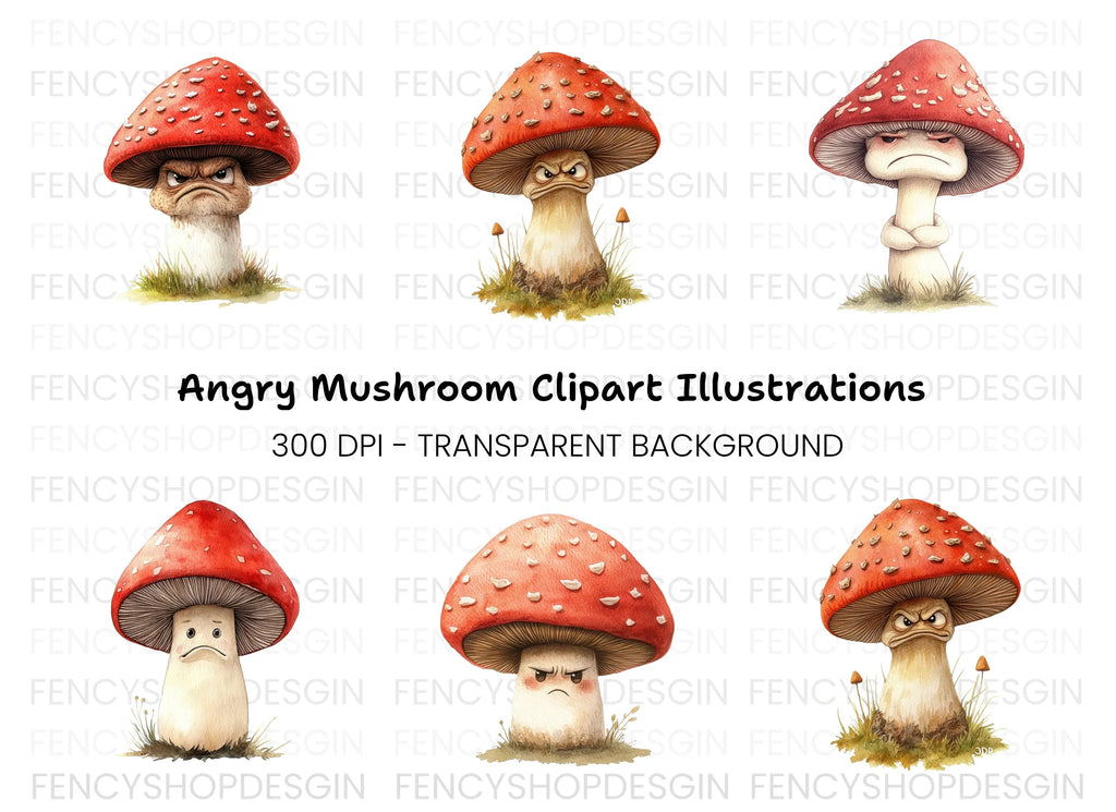 Furious Mushroom Character Clipart Bundle