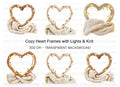 Cozy Heart Frames with Fairy Lights Clipart Bundle