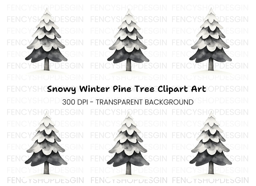 Snowy Pine Tree Winter Clipart Bundle