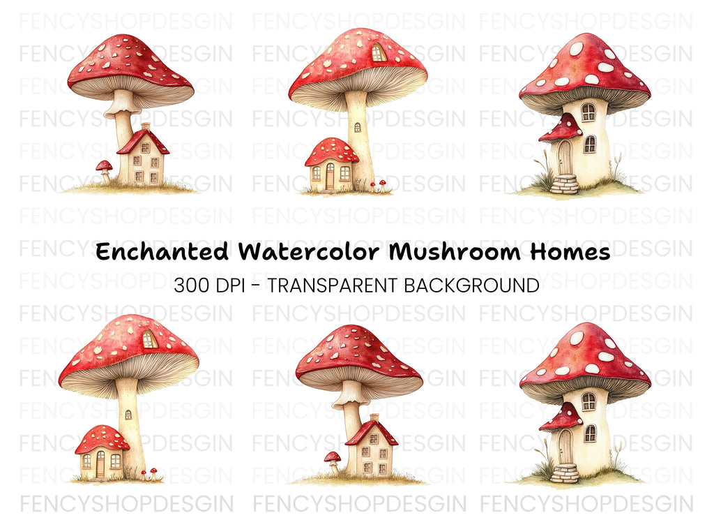 Fantasy Mushroom House Clipart Bundle