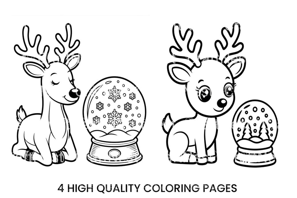Cute Reindeer and Snow Globe Coloring Books