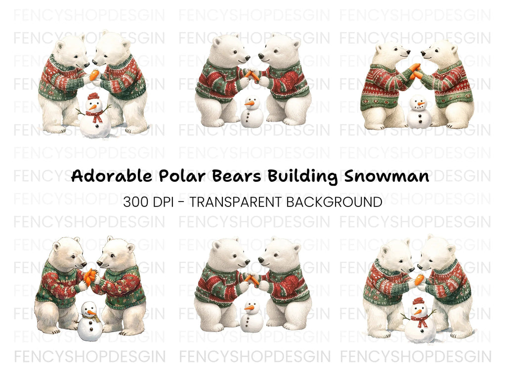 Cute Polar Bears Christmas Clipart Bundle