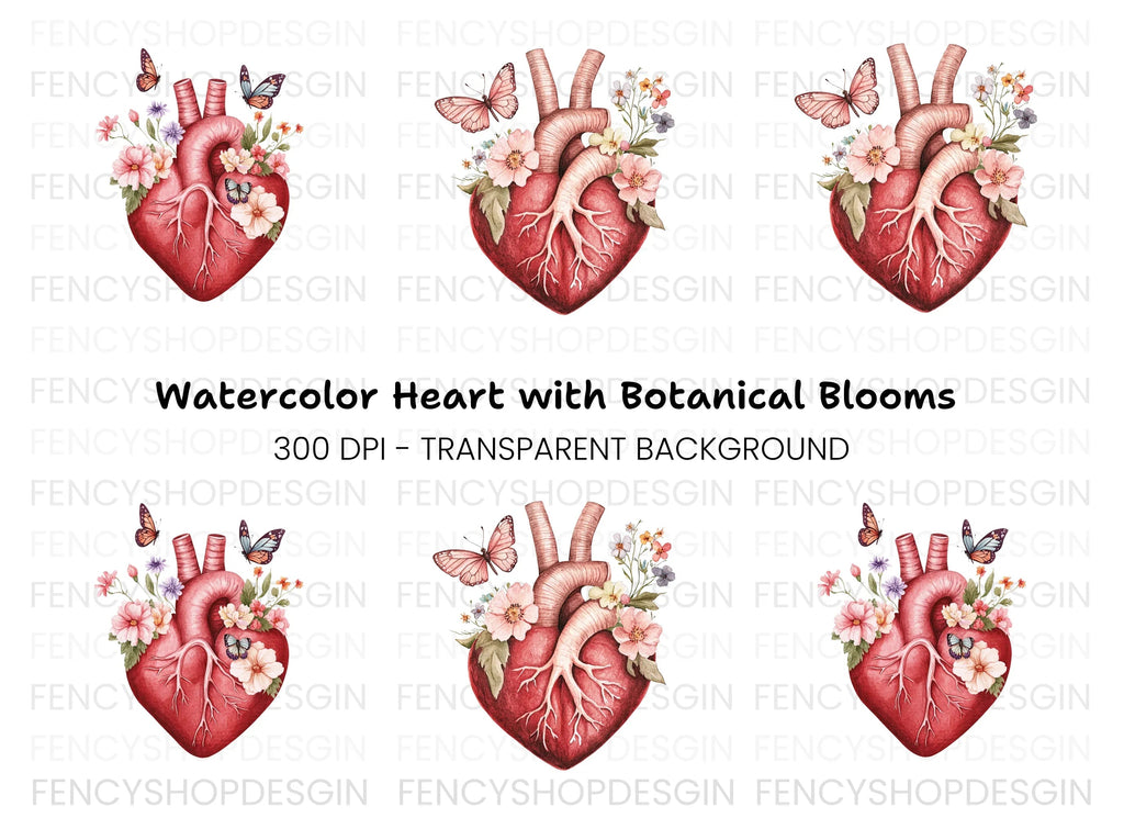 Floral Anatomical Heart Clipart Bundle