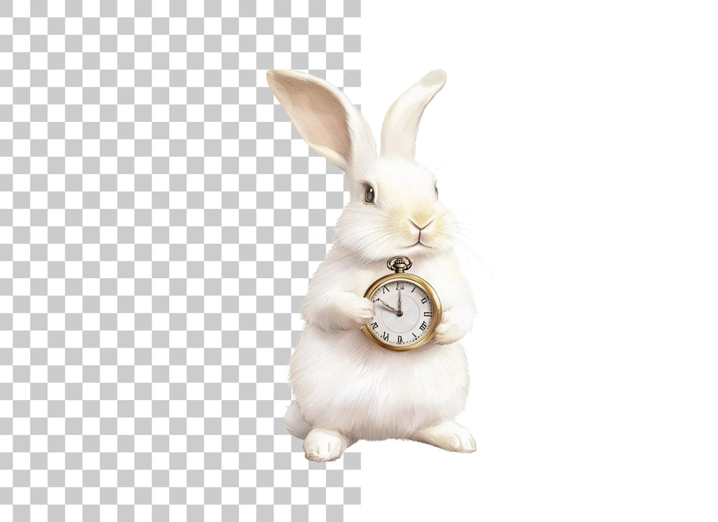 White Rabbit with Pocket Watch Clipart Bundle