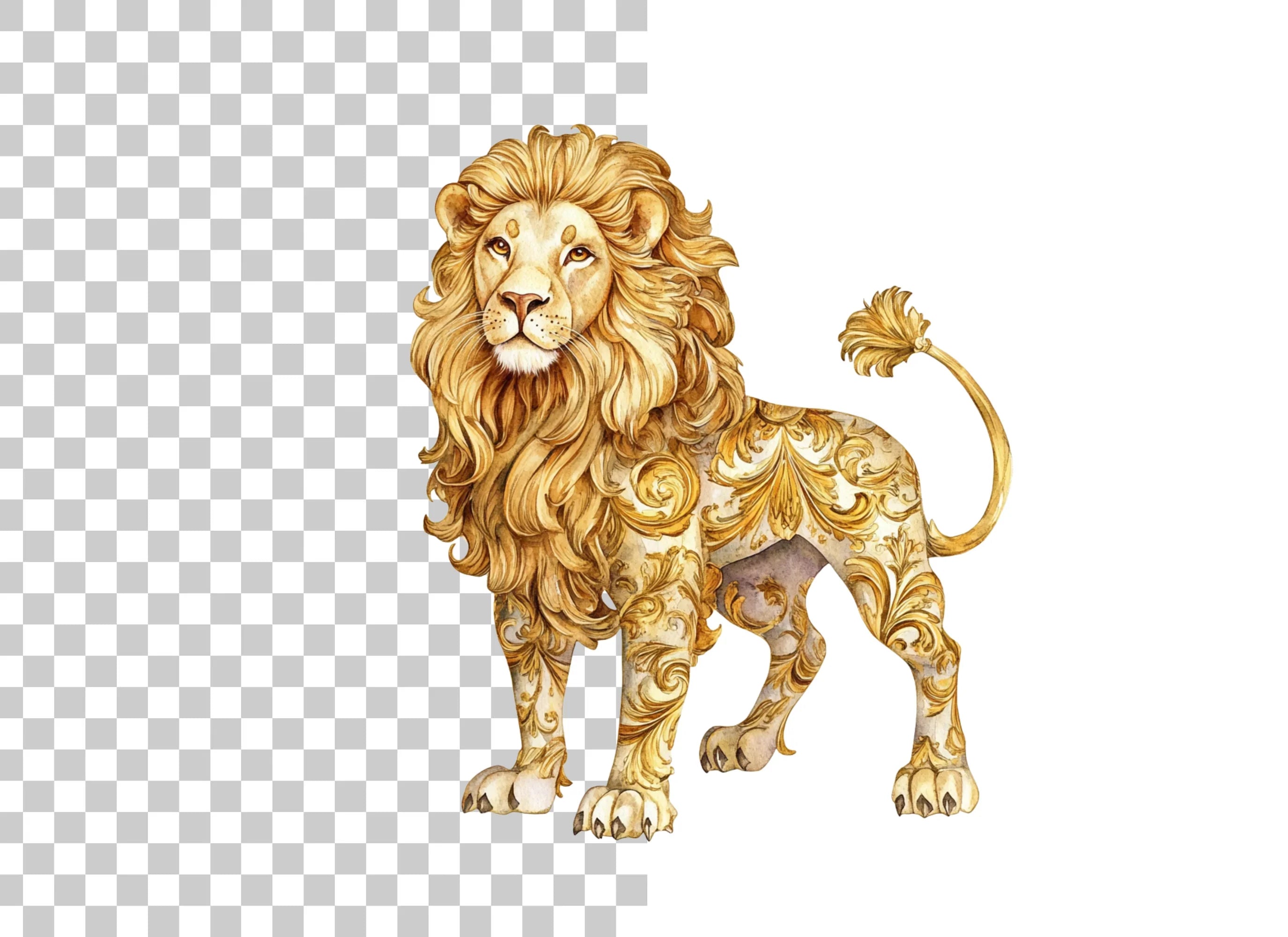 Golden Ornate Lion Clipart Bundle