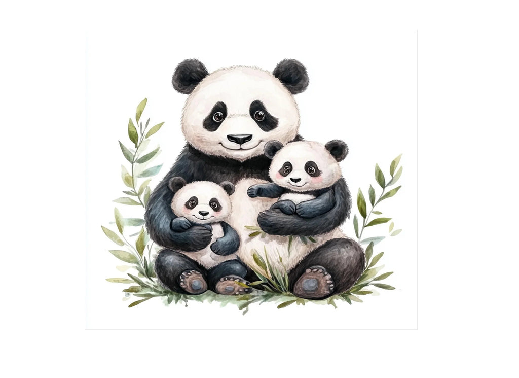 Panda Family with Green Leaves Clipart Bundle