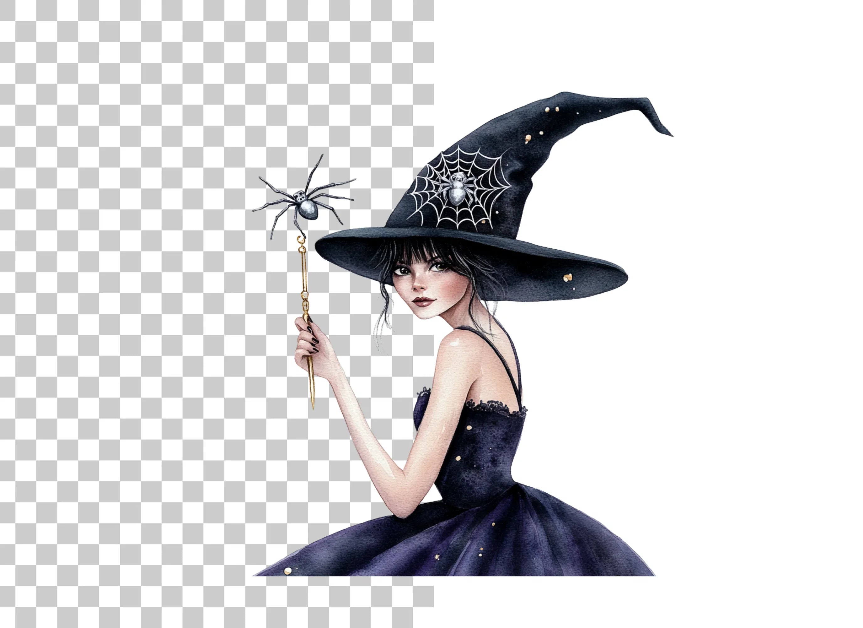 Mystical Witch with Spider Wand Clipart Bundle