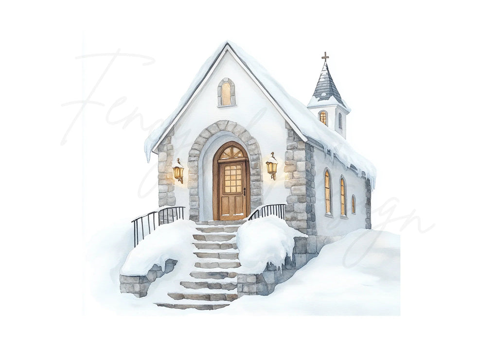 White Winter Chapels Clipart Bundle
