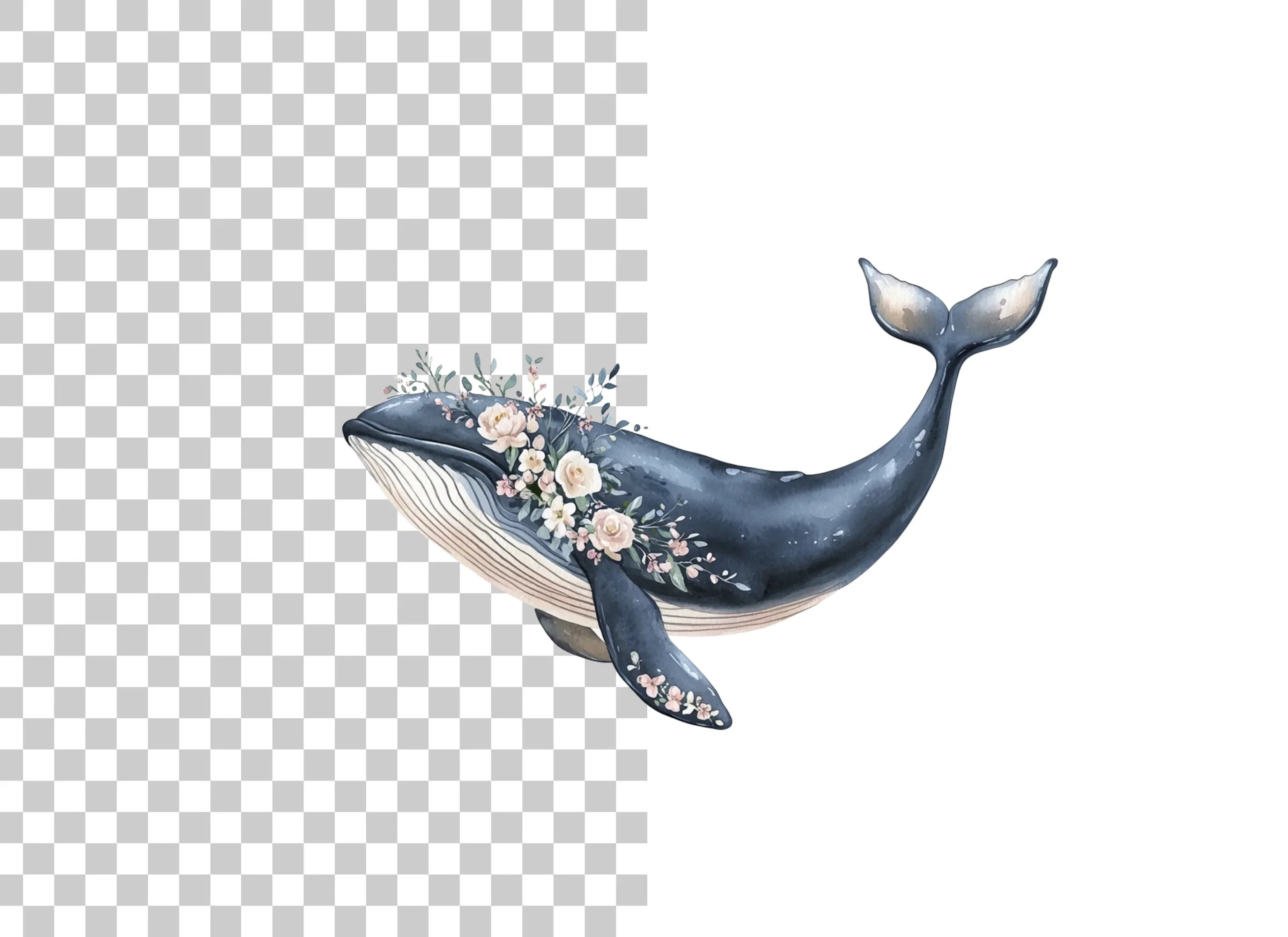 Elegant Floral Whale Clipart Bundle