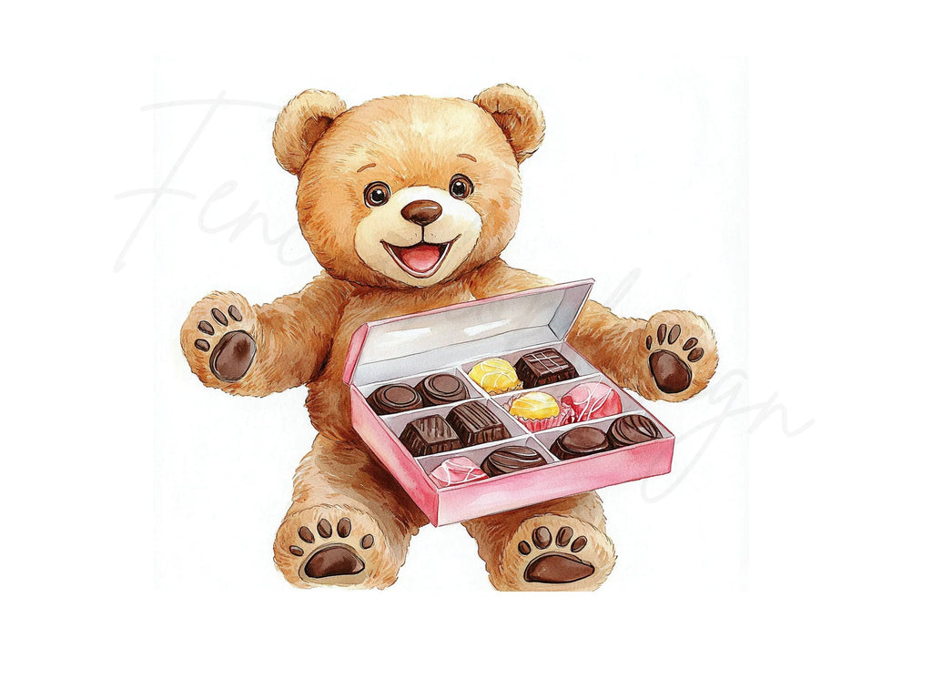 Teddy Bear with Box of Chocolates Clipart Bundle