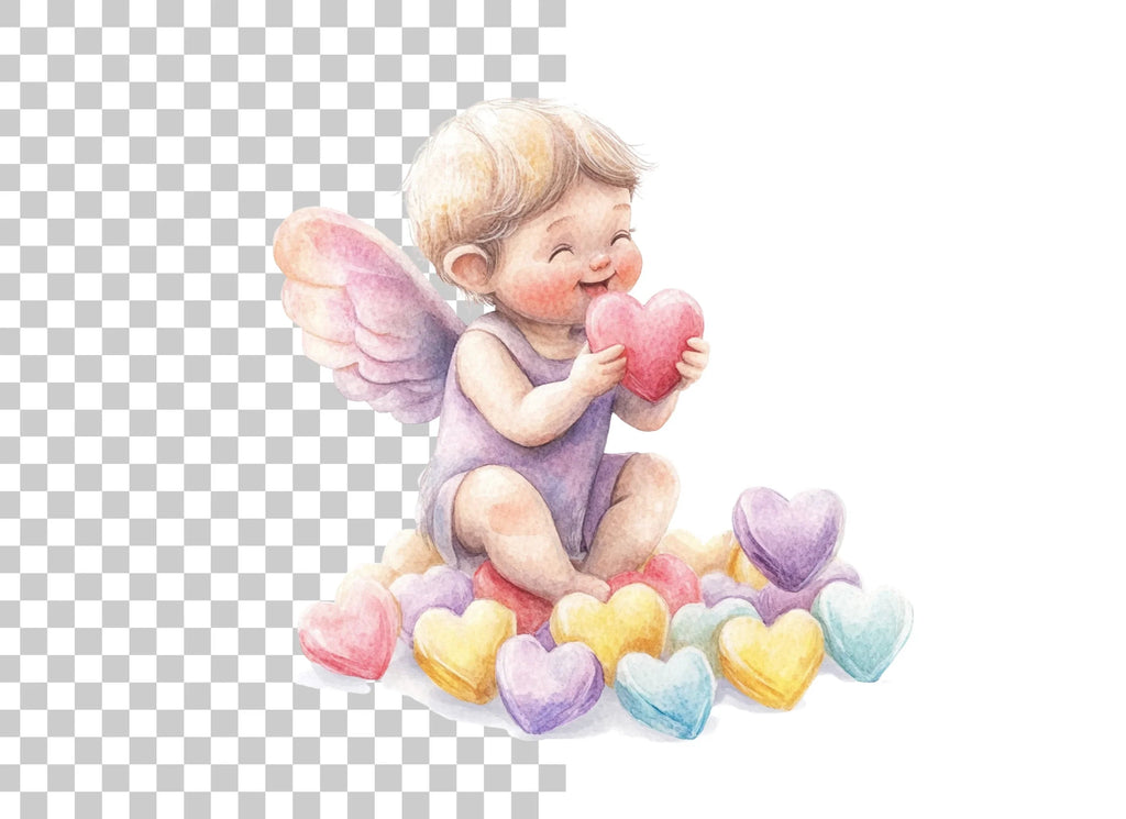 Sweet Cupid Babies with Candy Hearts Clipart Bundle