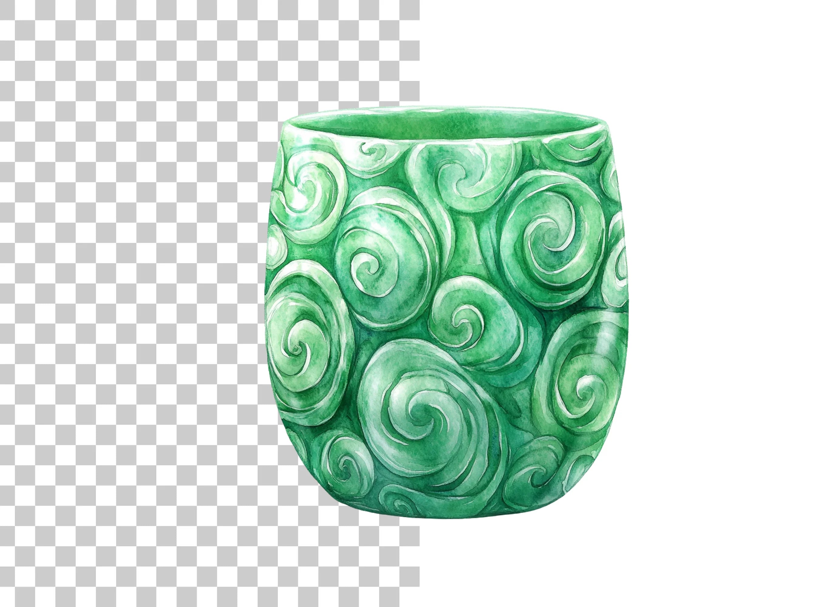 Green Swirl Patterned Jade Cup Clipart Bundle