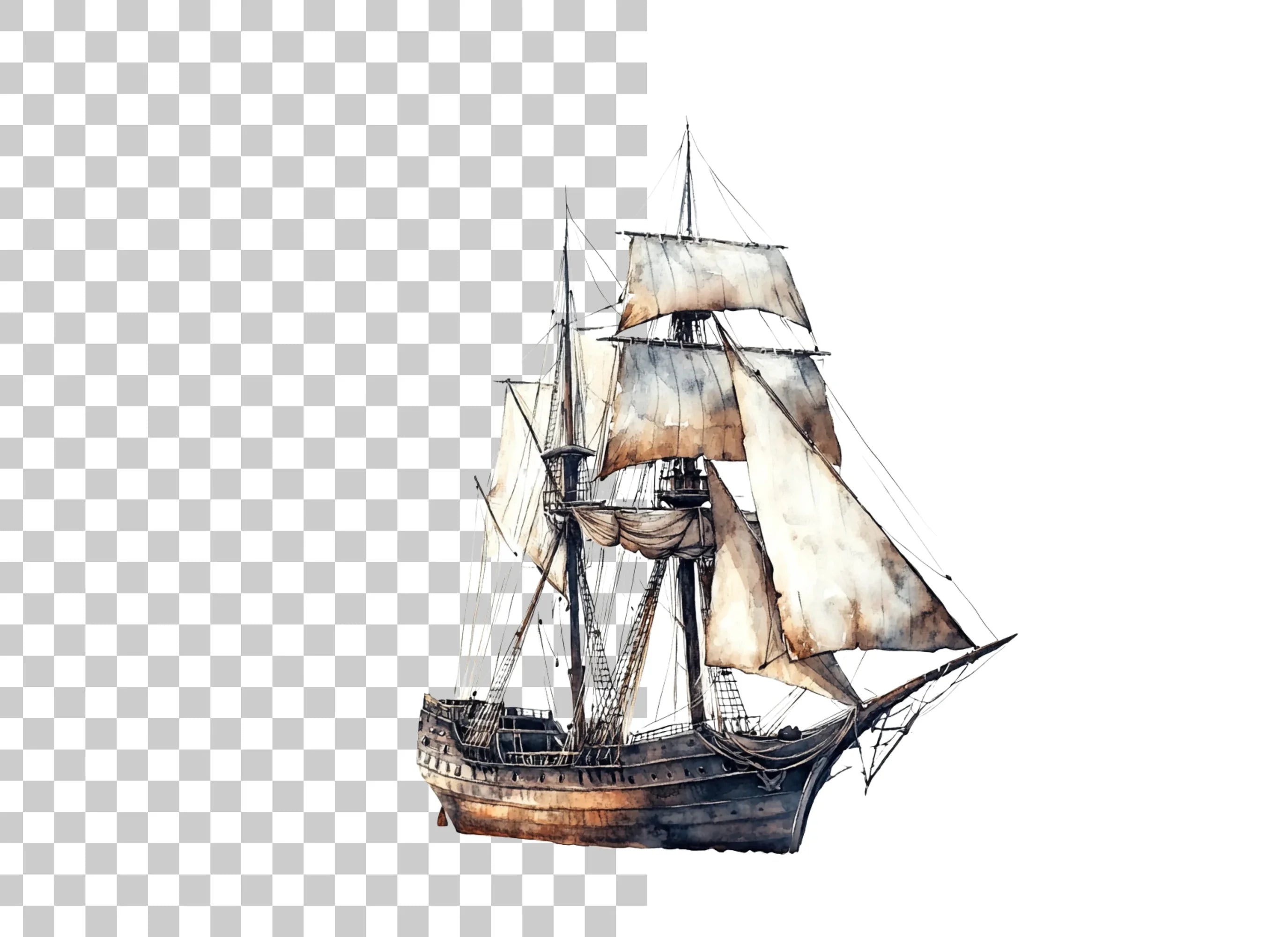 Vintage Galleon Ship Clipart Bundle