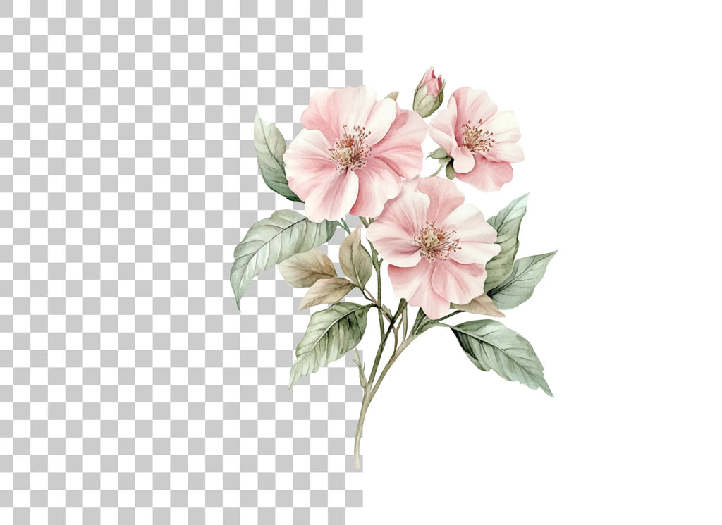 Pink Rose Floral Clipart Bundle