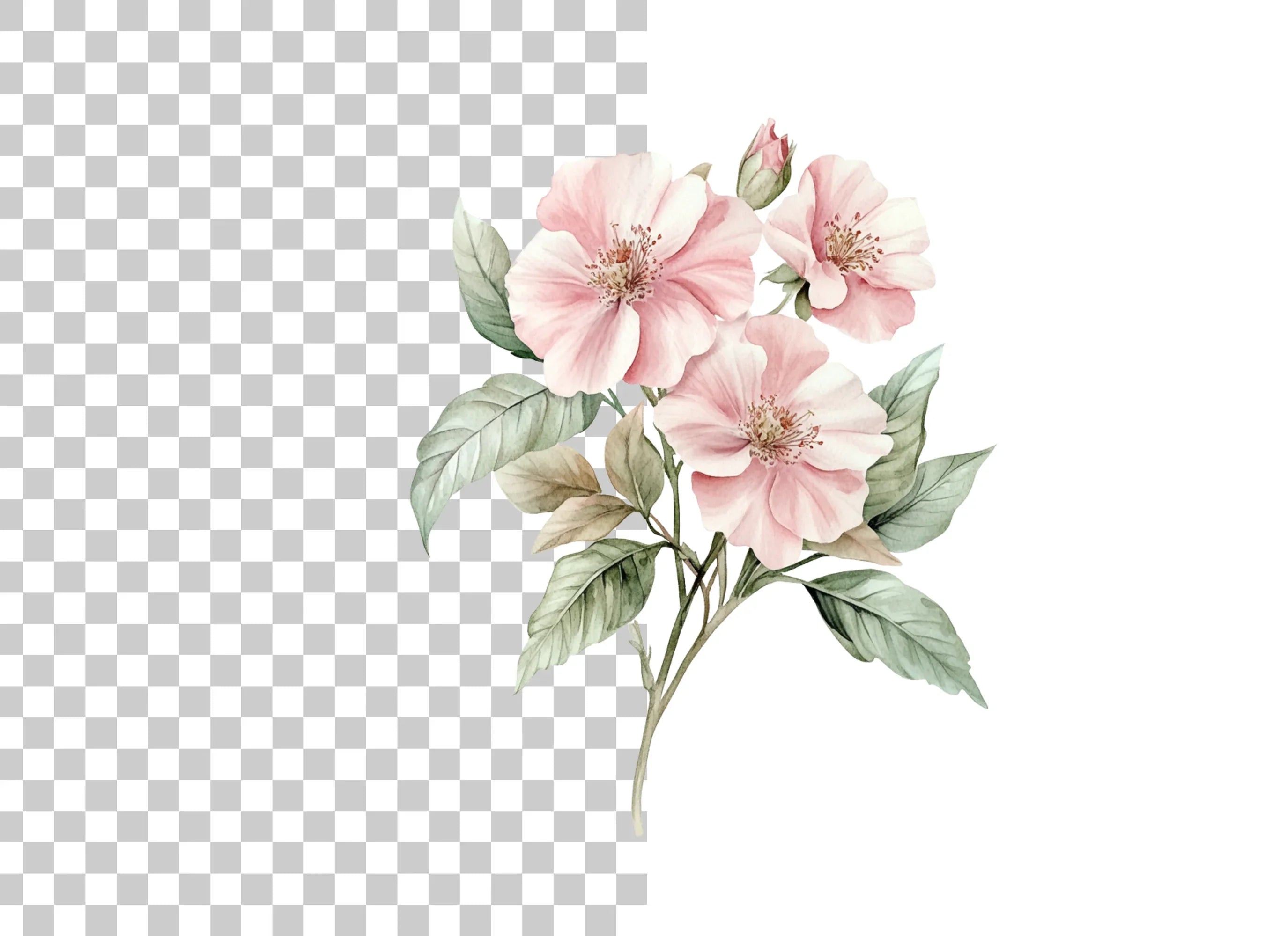 Pink Rose Floral Clipart Bundle