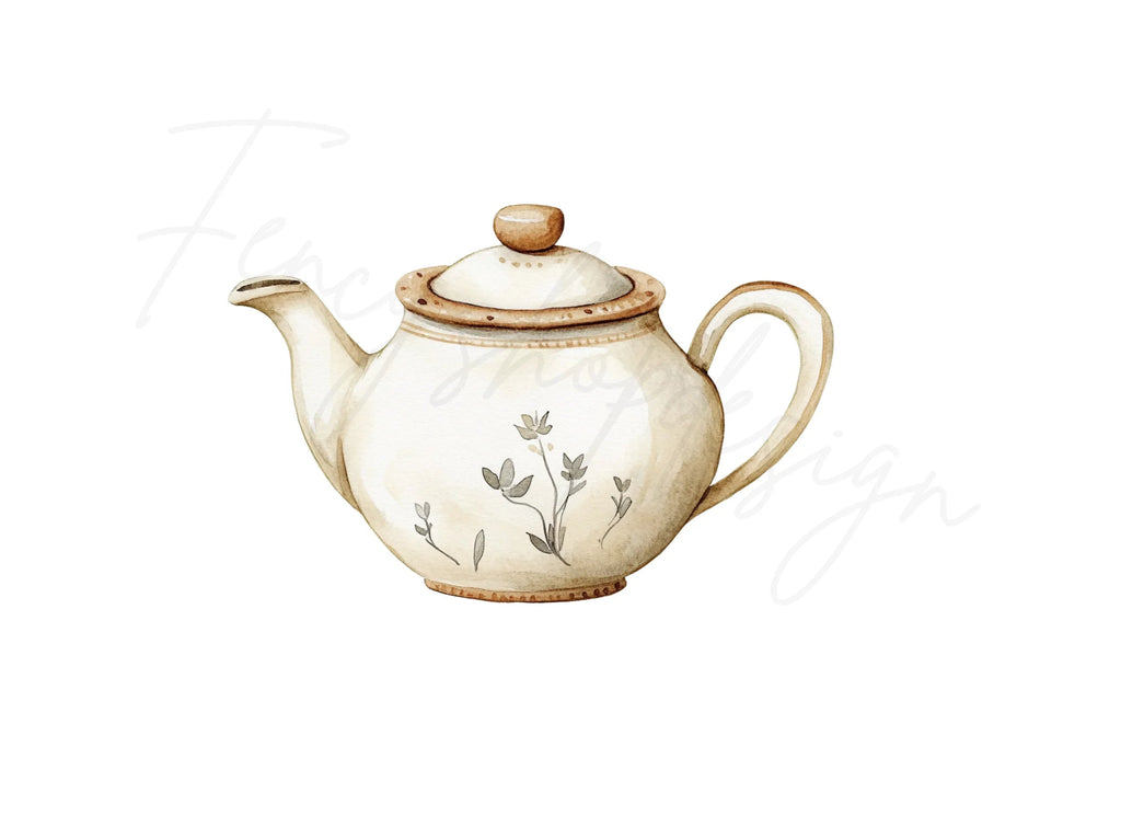 Elegant Neutral Teapots Clipart Bundle
