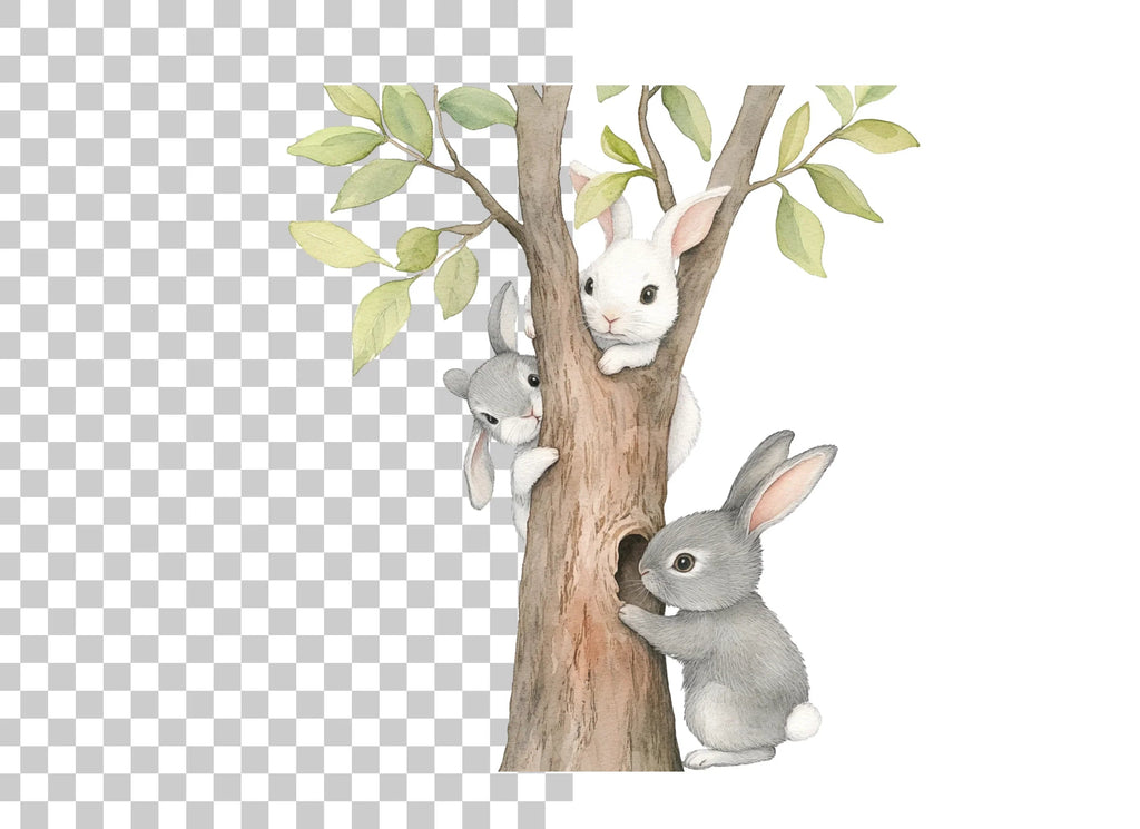 Cute Bunnies Climbing Tree Clipart Bundle