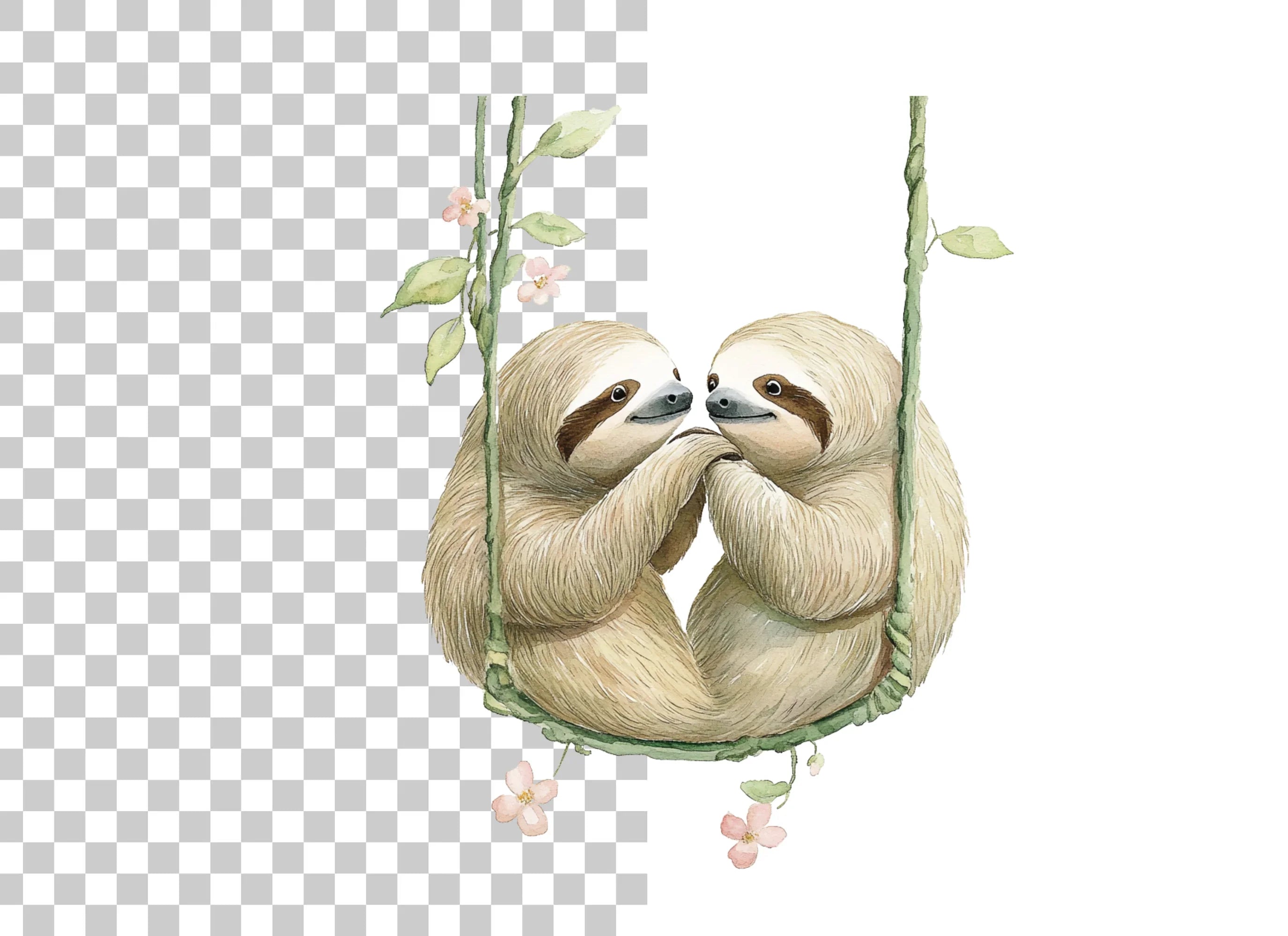 Cute Sloth Couple on Swings Clipart Bundle