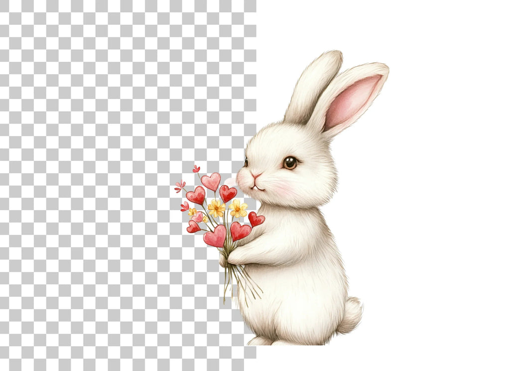 Cute Bunny with Flower Bouquets Clipart Bundle