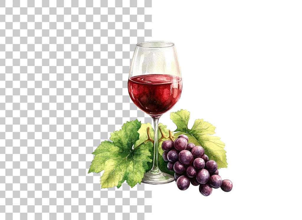 Red Wine Glasses with Grapes Clipart Bundle