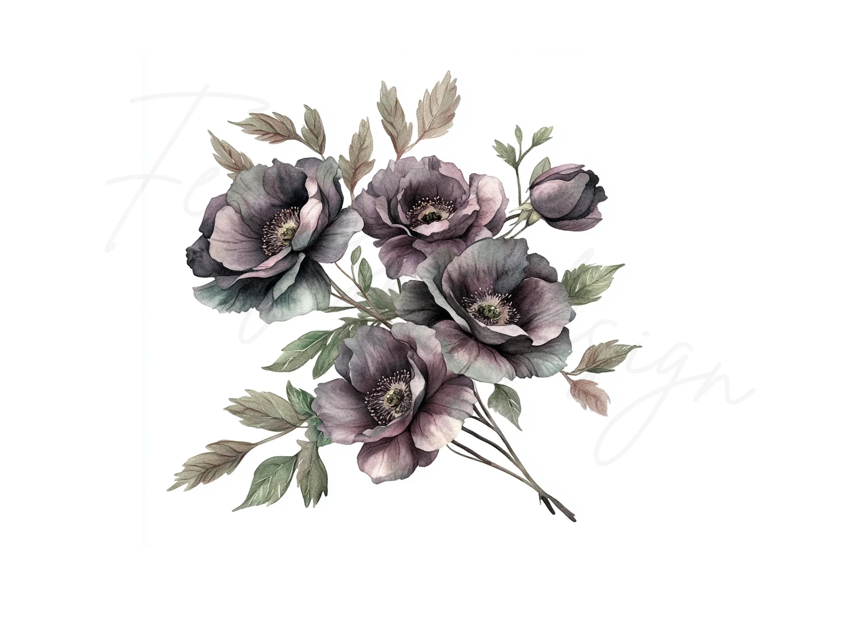 Dark Floral Clipart Bundle
