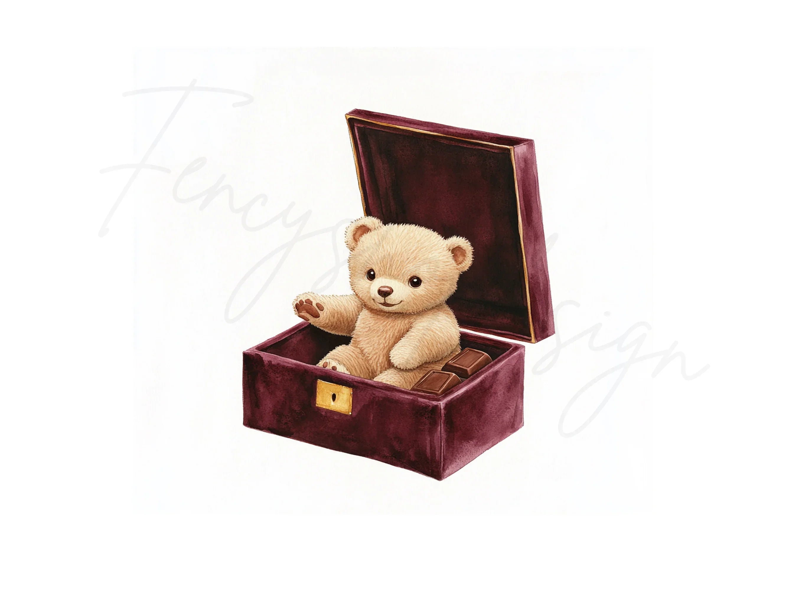 Cute Teddy Bear in Velvet Chocolate Box Clipart Bundle