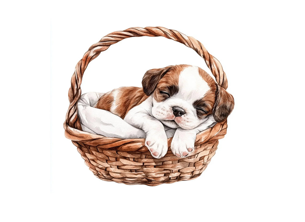 Cute Puppy in Basket Clipart Bundle