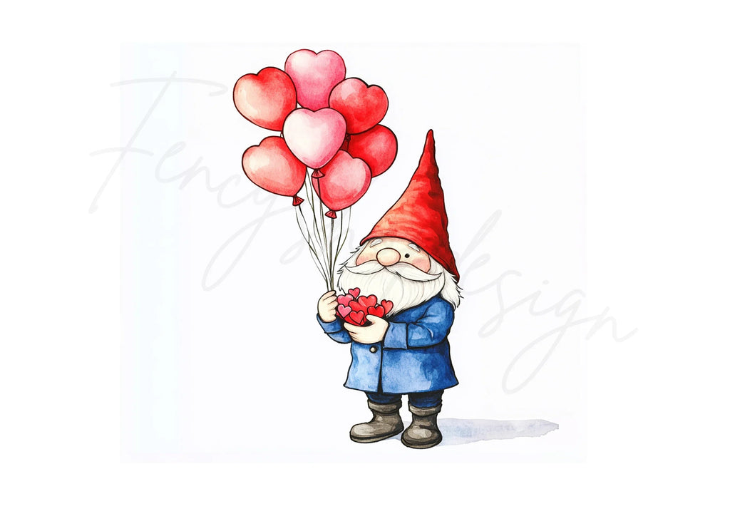Cute Gnome with Heart Balloons Clipart Bundle