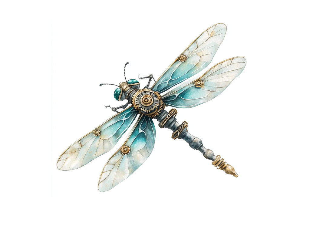 Teal Steampunk Dragonfly Clipart Bundle