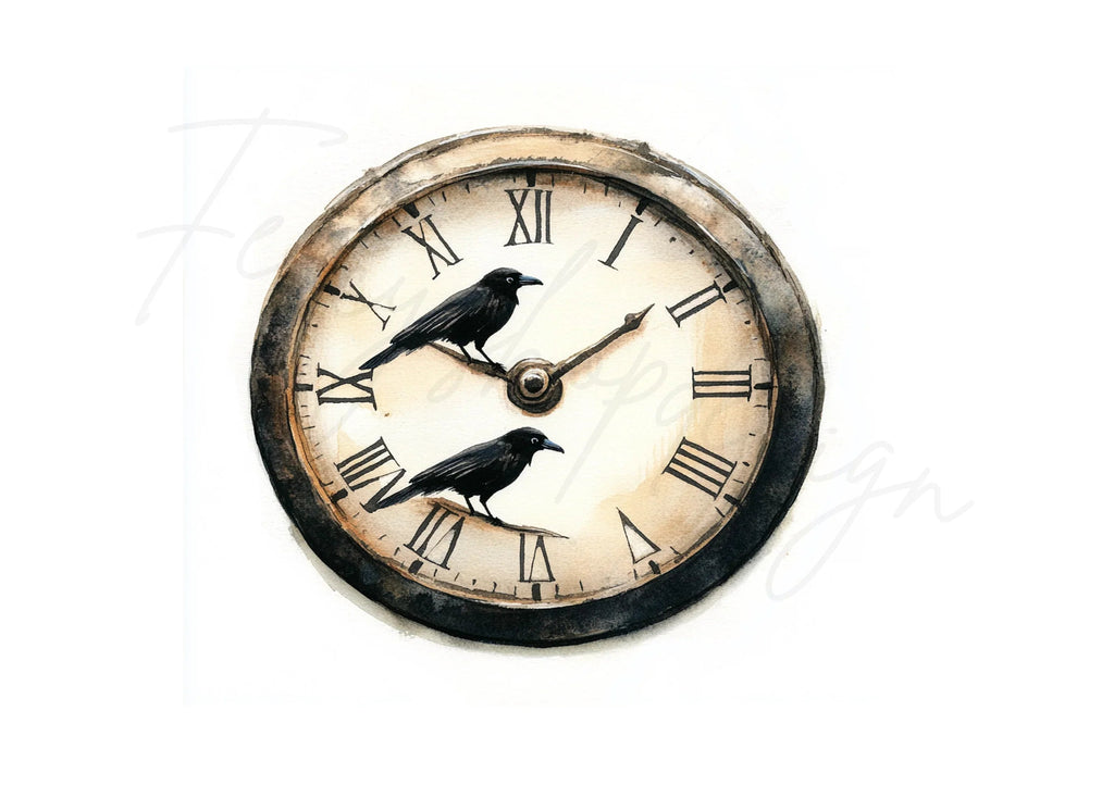 Steampunk Clock Face Raven Clipart Bundle