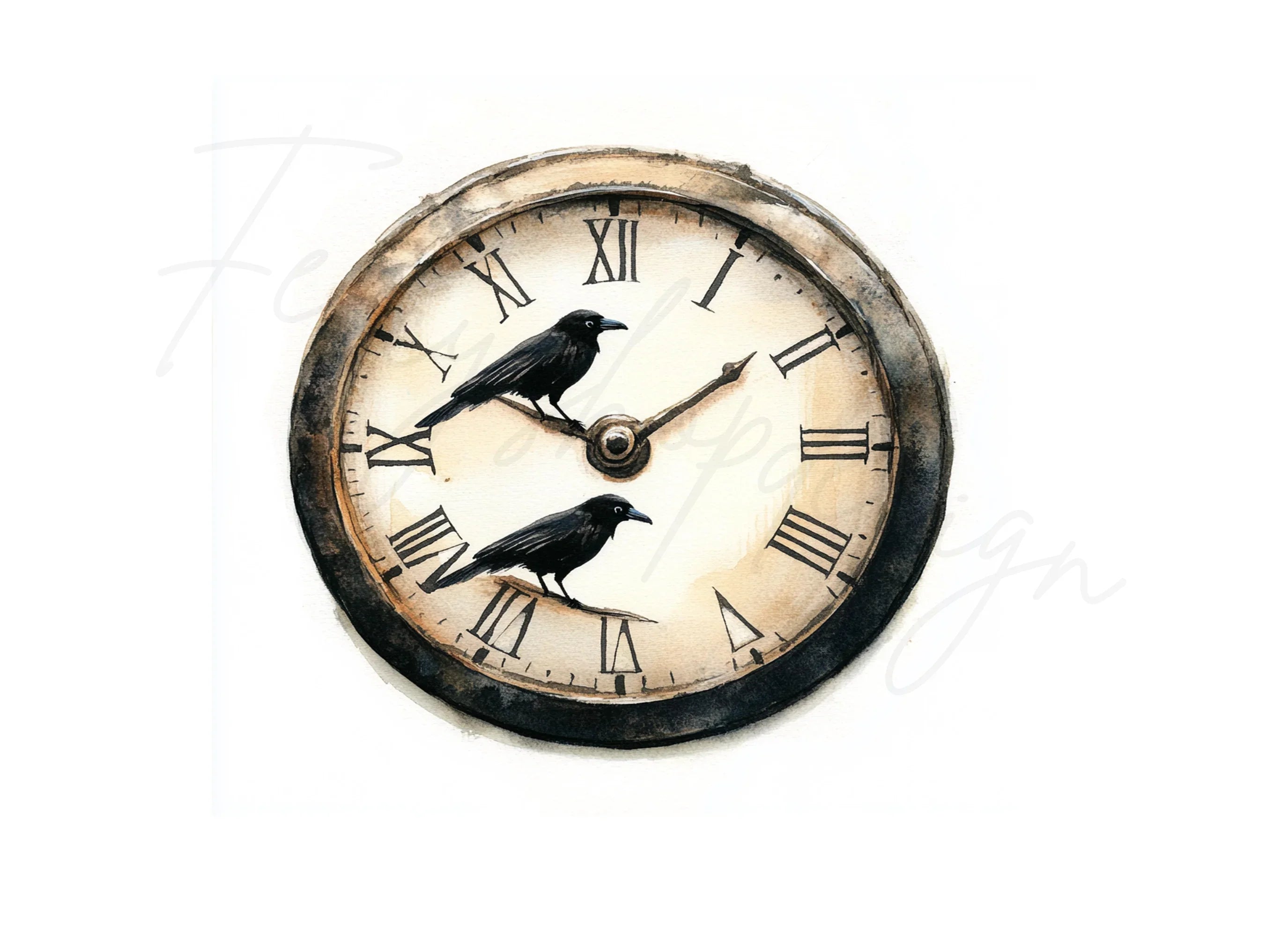 Steampunk Clock Face Raven Clipart Bundle