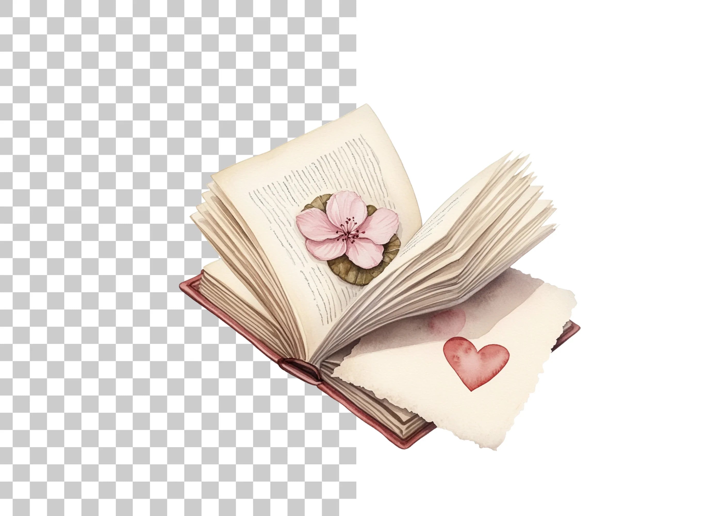 Open Books with Flowers and Hearts Clipart Bundle