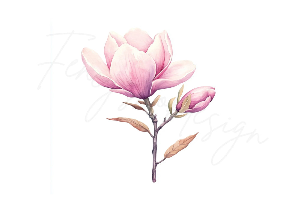 Pink Magnolia Flower Clipart Bundle