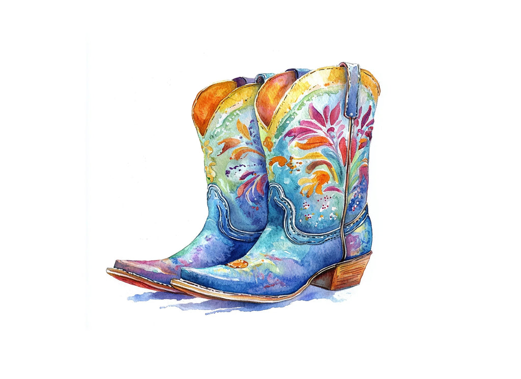 Vibrant Floral Cowgirl Boots Clipart Bundle