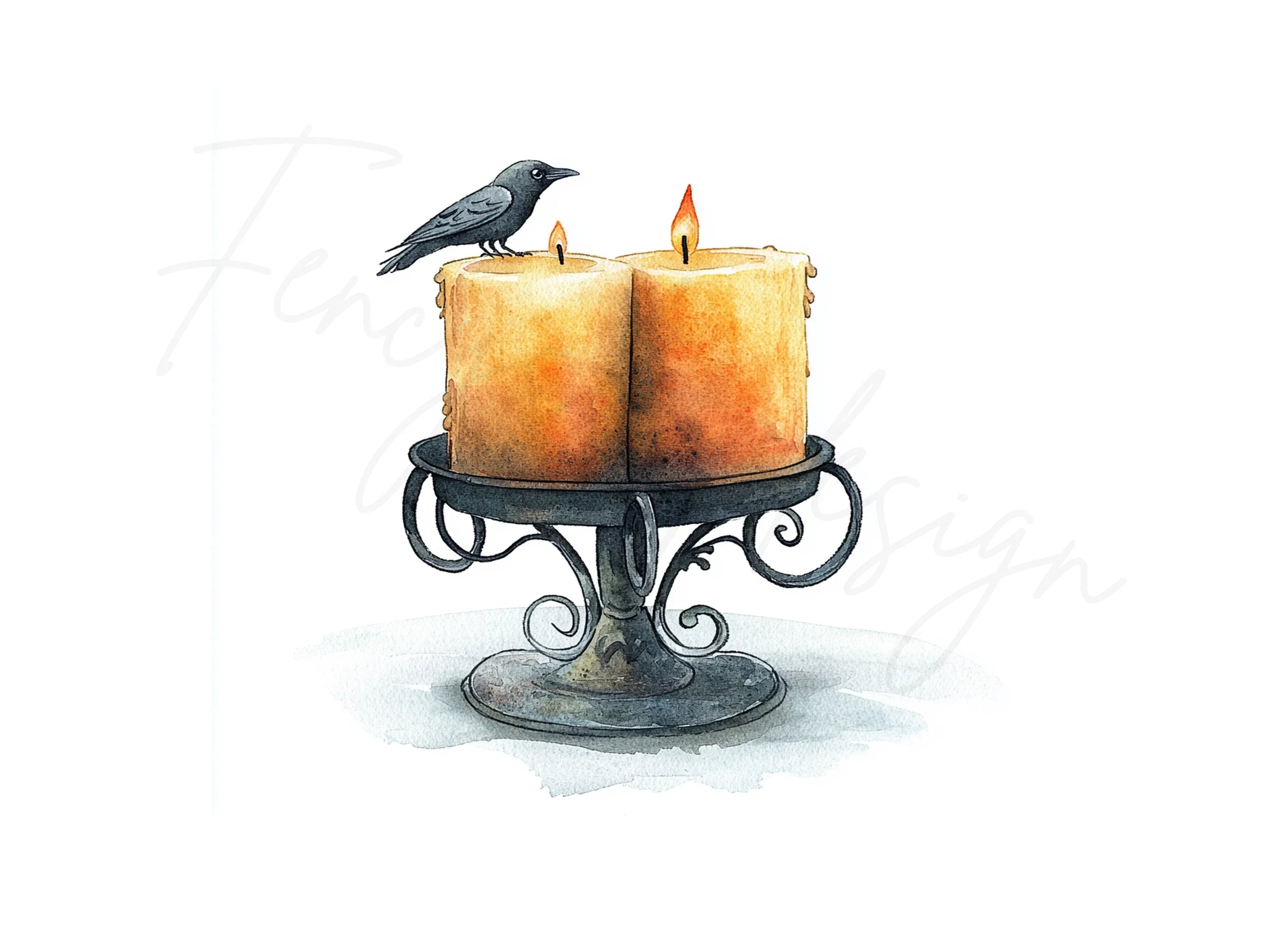 Vintage Candle Holders with Crows Clipart Bundle