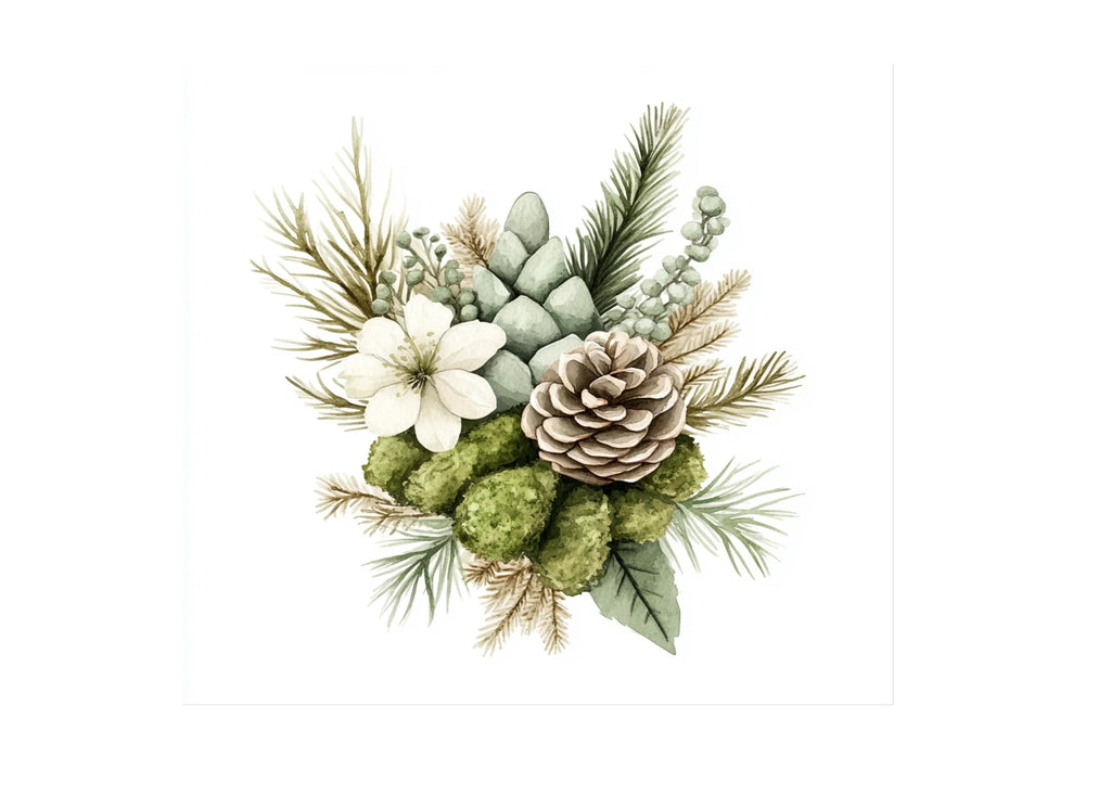 Winter Floral Pine Cone Clipart Bundle