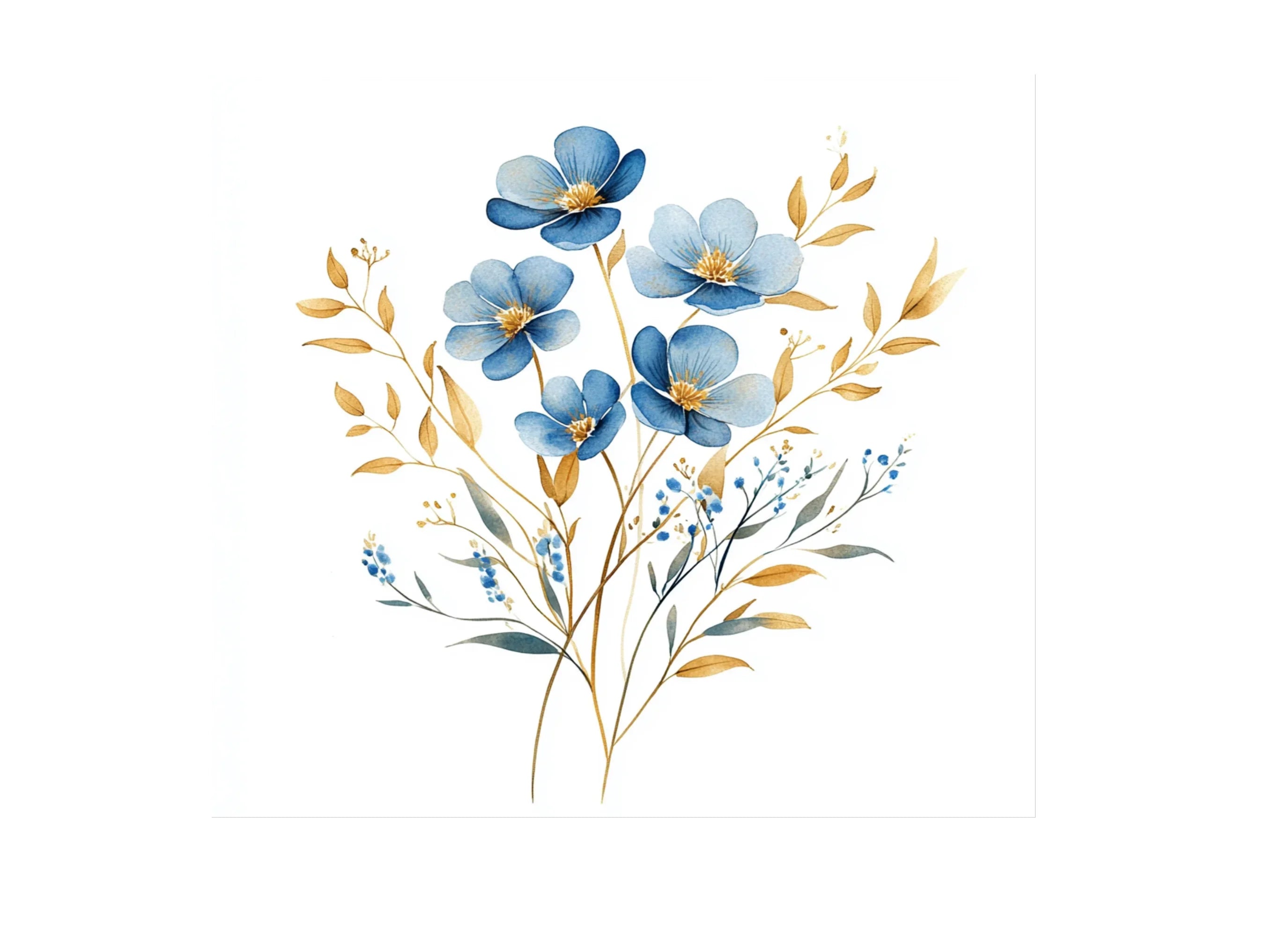 Blue and Gold Floral Clipart Bundle