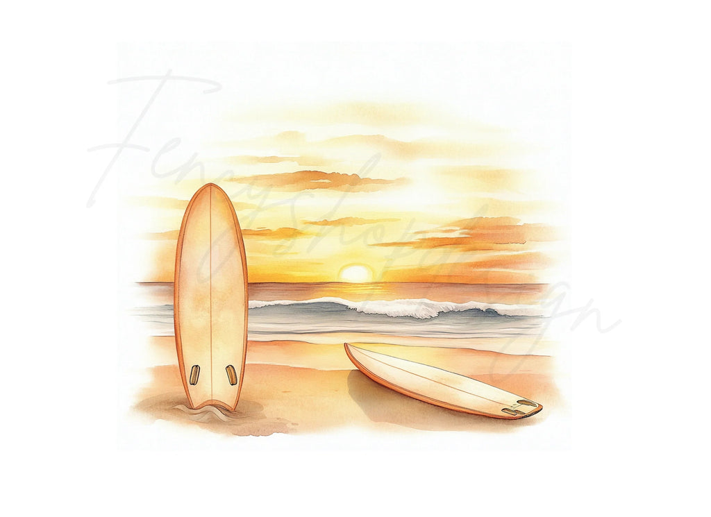 Surfboard Sunset Beach Clipart Bundle