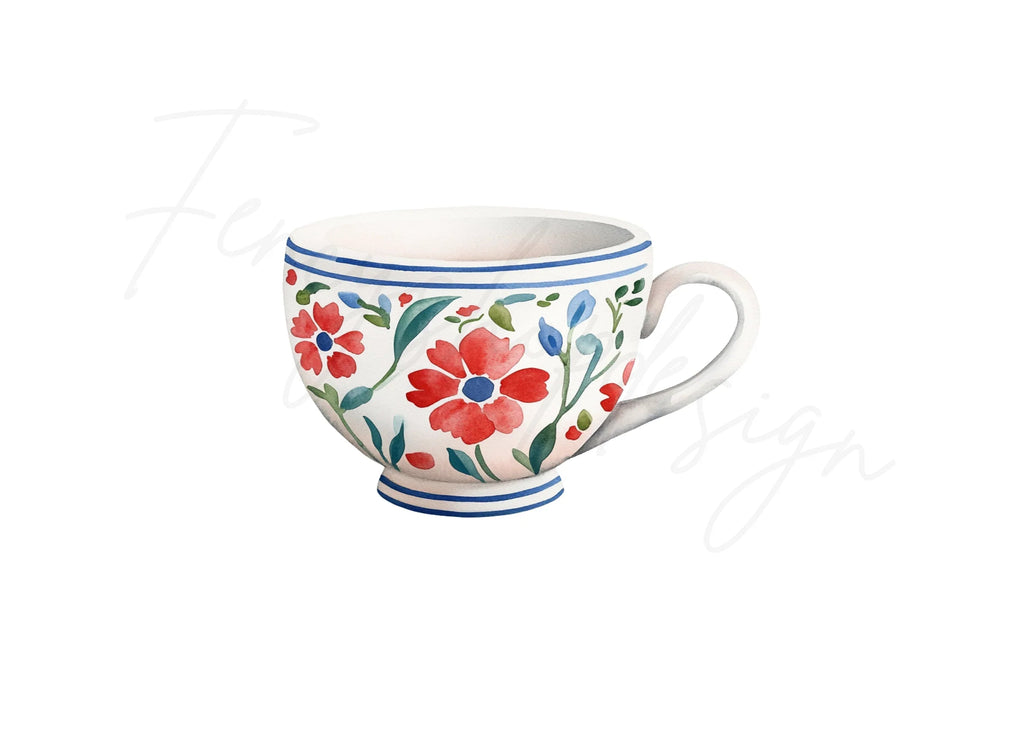 Vibrant Folk Floral Tea Cups Clipart Bundle