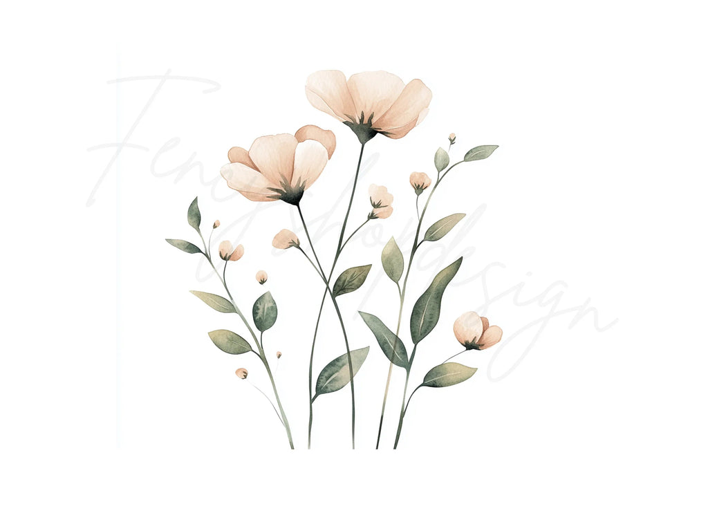 Soft Peach Floral Clipart Bundle