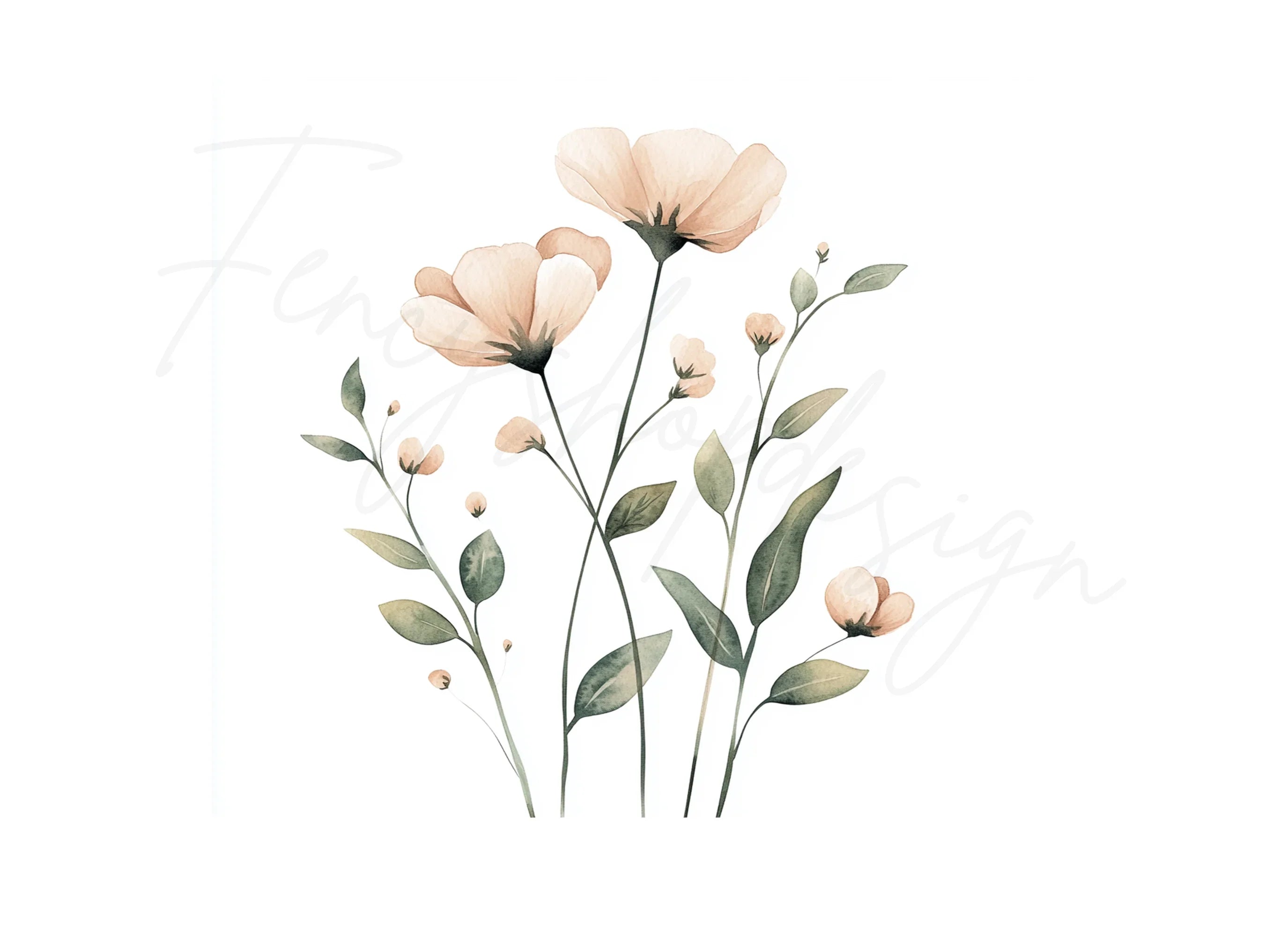 Soft Peach Floral Clipart Bundle