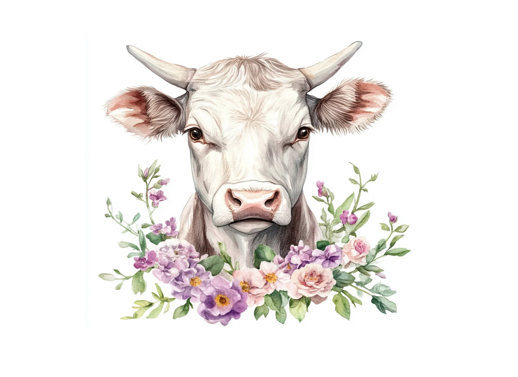 Cute Cow Heads with Flowers Clipart Bundle