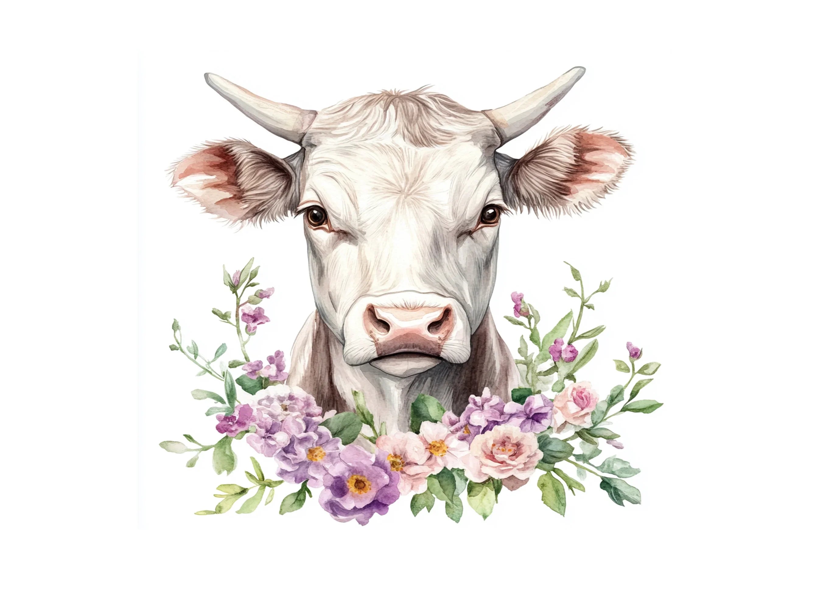 Cute Cow Heads with Flowers Clipart Bundle